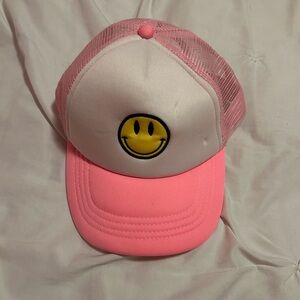 Pink and White Smiley Face Trucker Hat